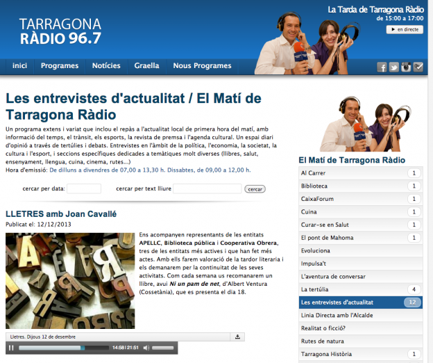 Valoració de la Tardor Literària a Tarragona Ràdio