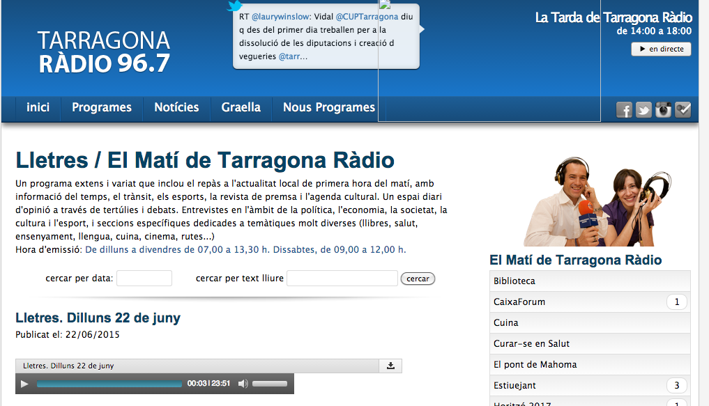 Entrevista a Tarragona Ràdio sobre les Veus Paral·leles 13