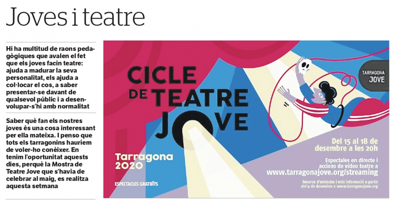 Article de M. Mercè Sardà: «Joves i teatre»