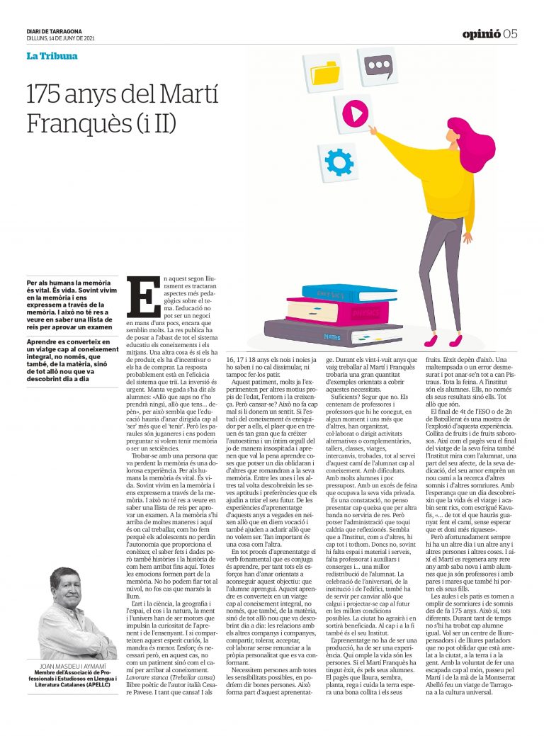 Article de Joan Masdeu i Aymamí: «175 anys del Martí Franquès (II)»