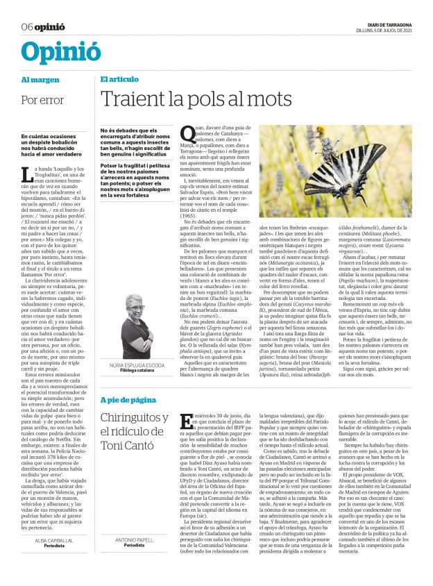 Article de Núria Espluga i Escoda: «Traient la pols als mots»