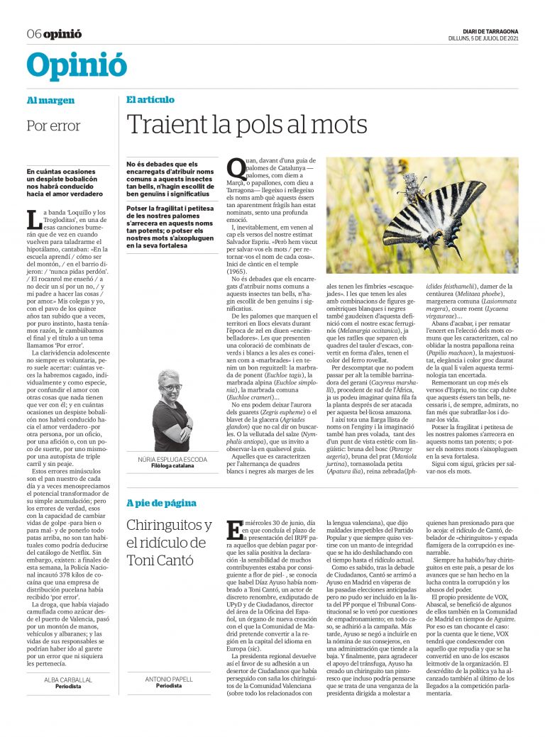 Article de Núria Espluga i Escoda: «Traient la pols als mots»