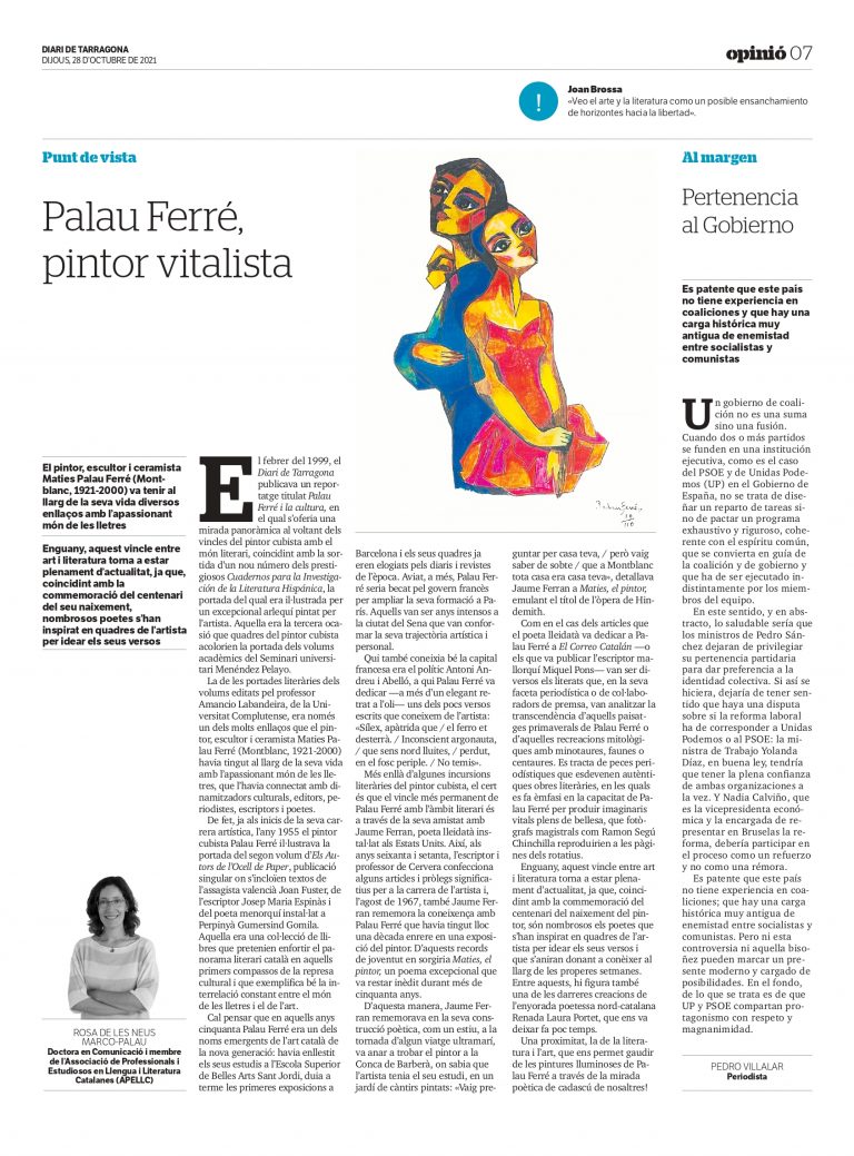 Article de Rosa de les Neus Marco-Palau: «Palau Ferré, pintor vitalista»
