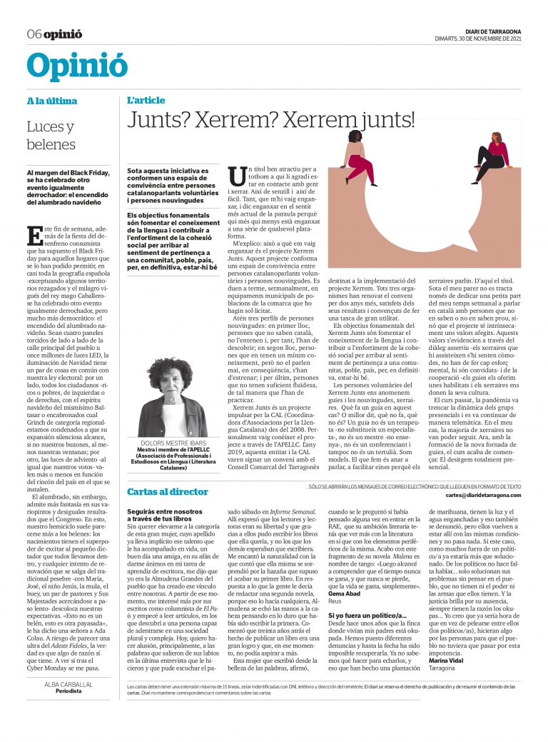 Article de Dolors Mestre Ibars: «Junts? Xerrem? Xerrem Junts!»
