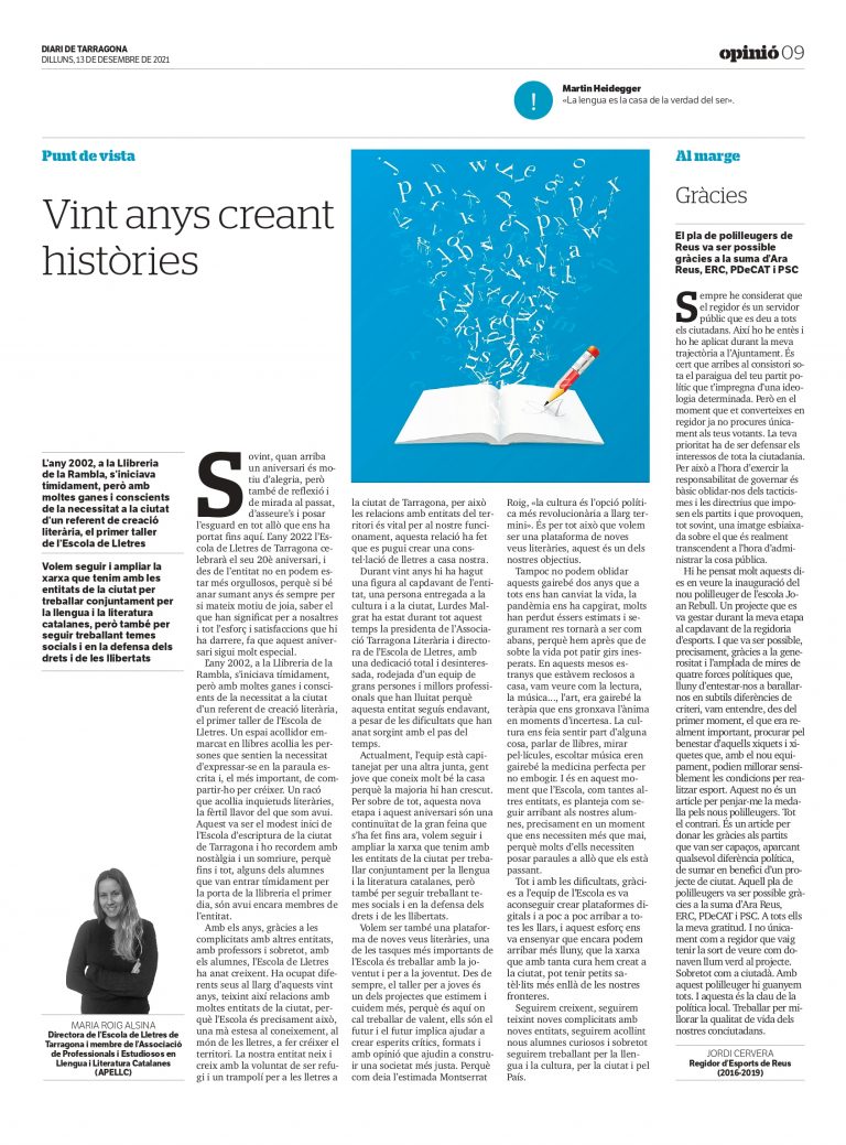 Article de Maria Roig Alsina: «Vint anys creant històries»