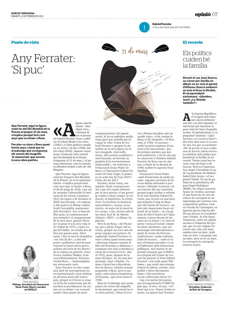 Article de la Fina Masdéu “Any Ferrater: ‘Si puc'”.