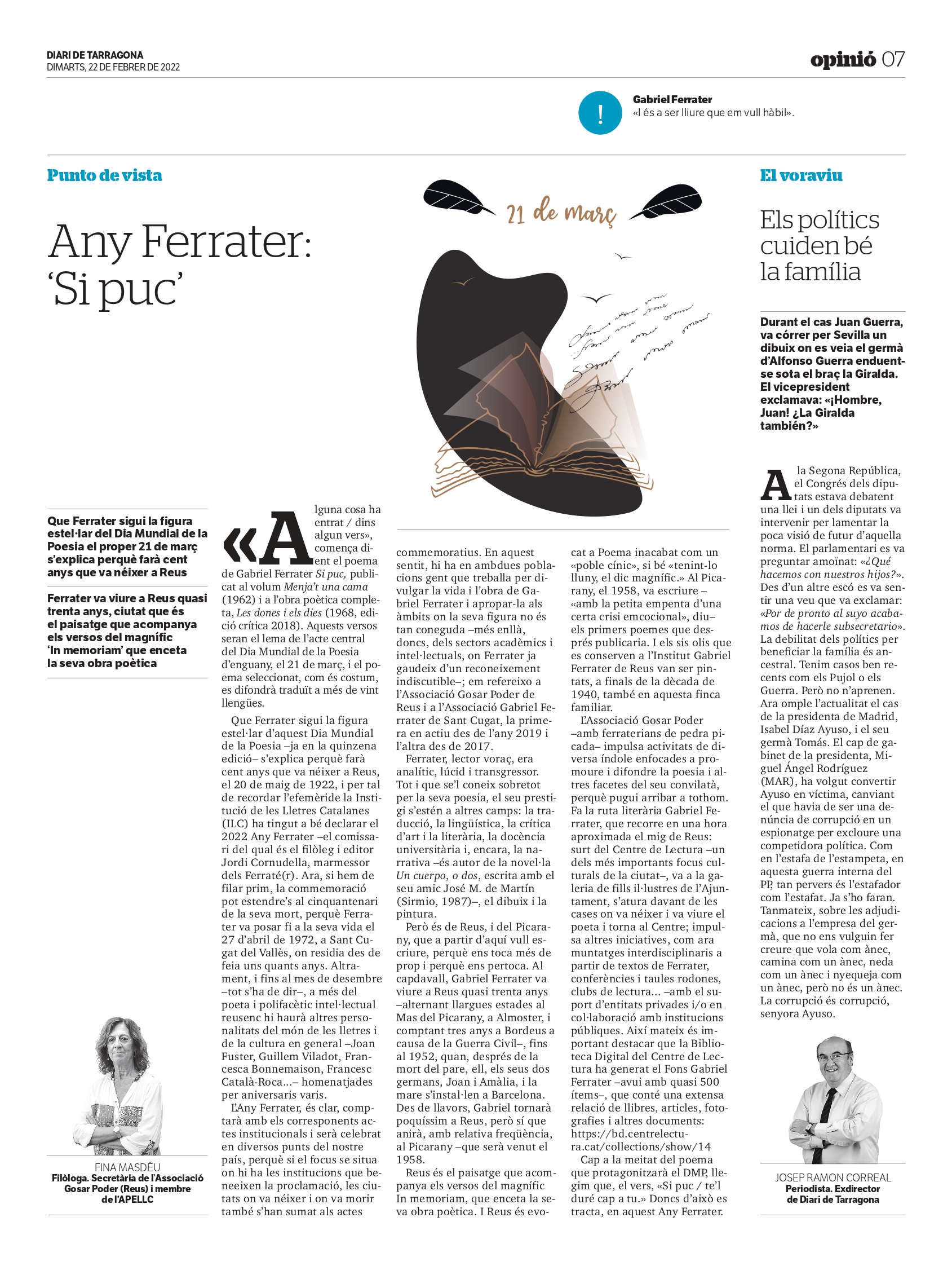 Article de la Fina Masdéu “Any Ferrater: ‘Si puc'”.