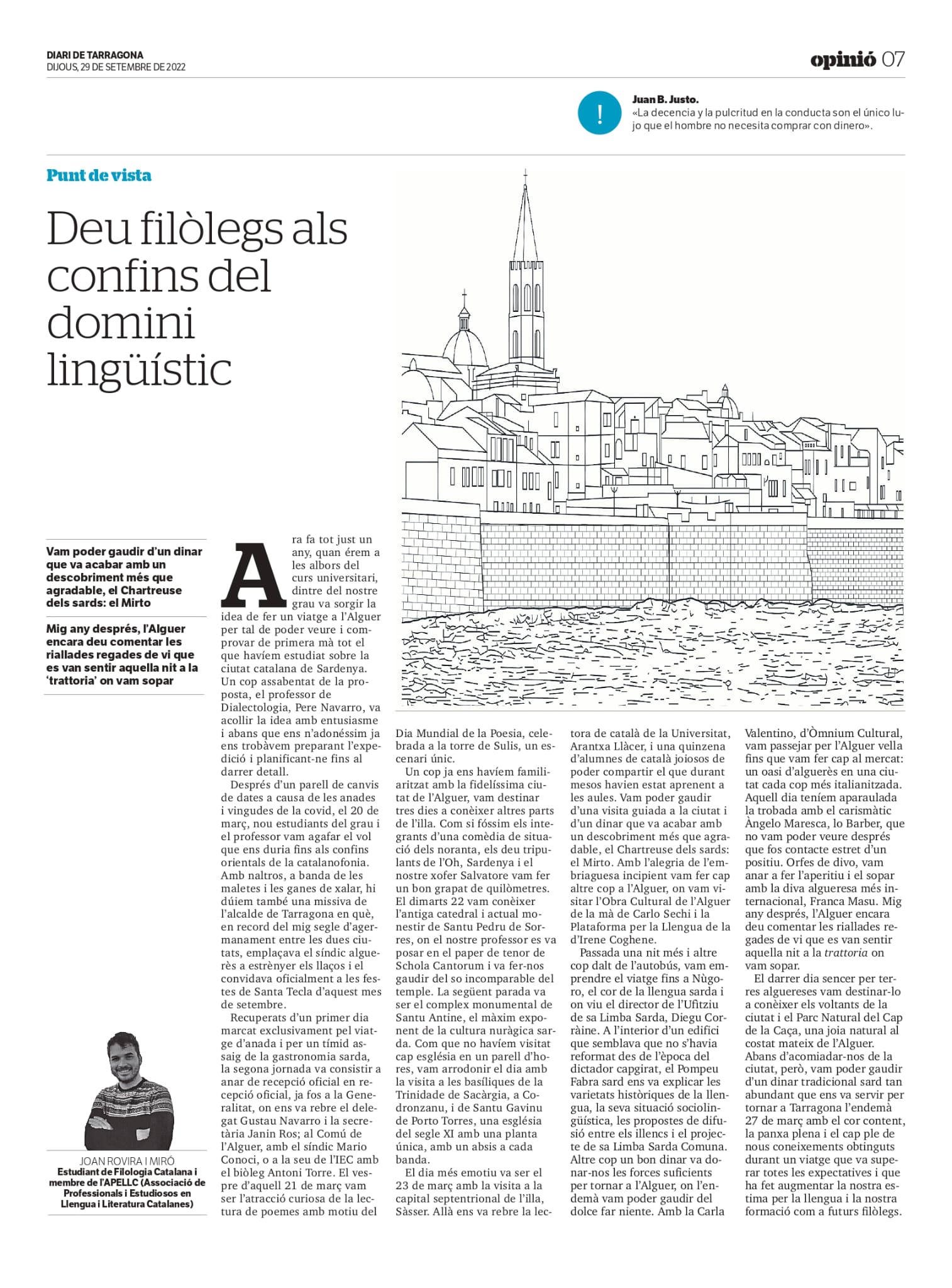 Article de Joan Rovira i Miró “Deu filòlegs als confins del domini lingüístic”