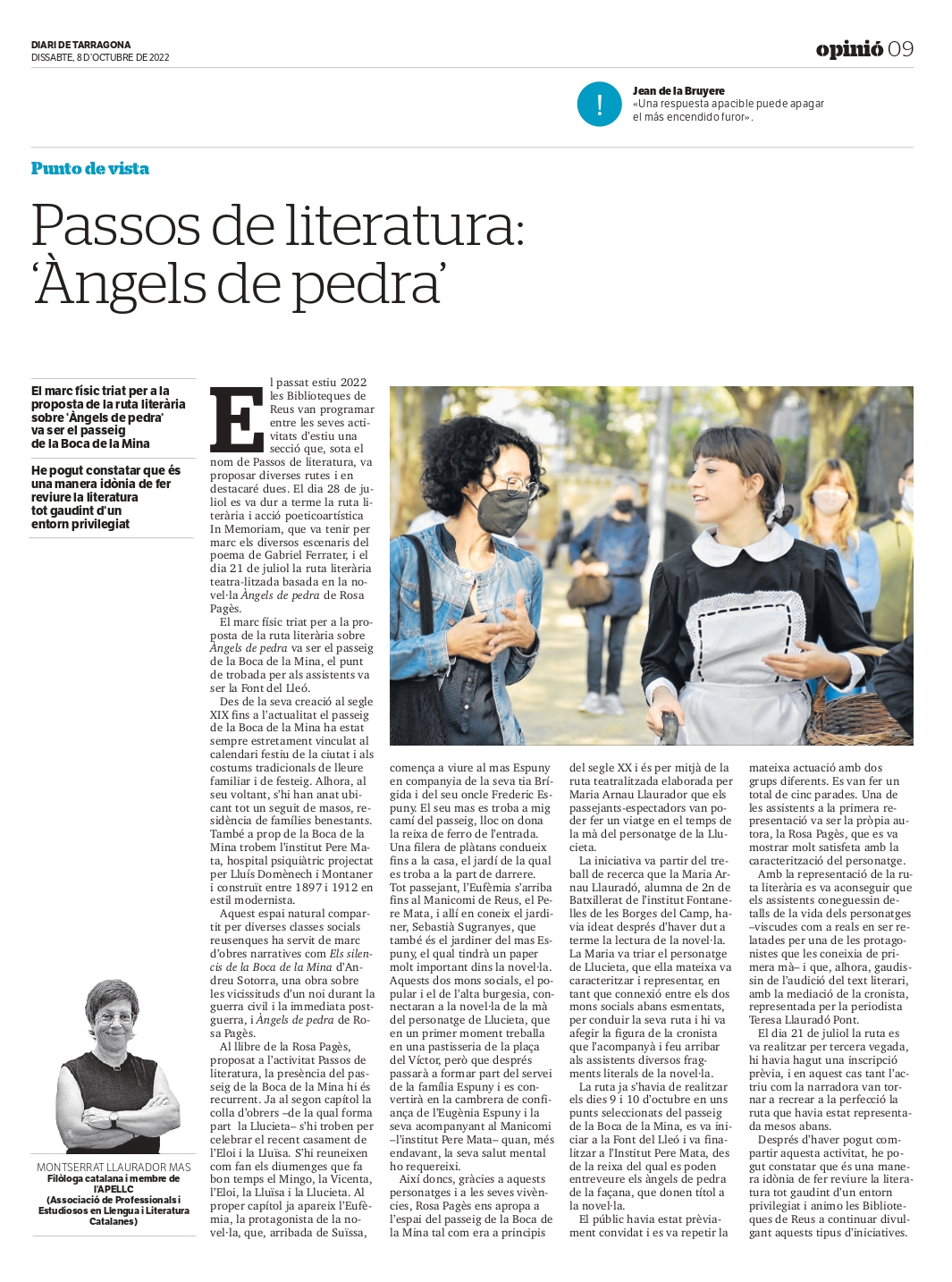 Article de Montse Llaurador “Passos de Literatura: Àngels de pedra”