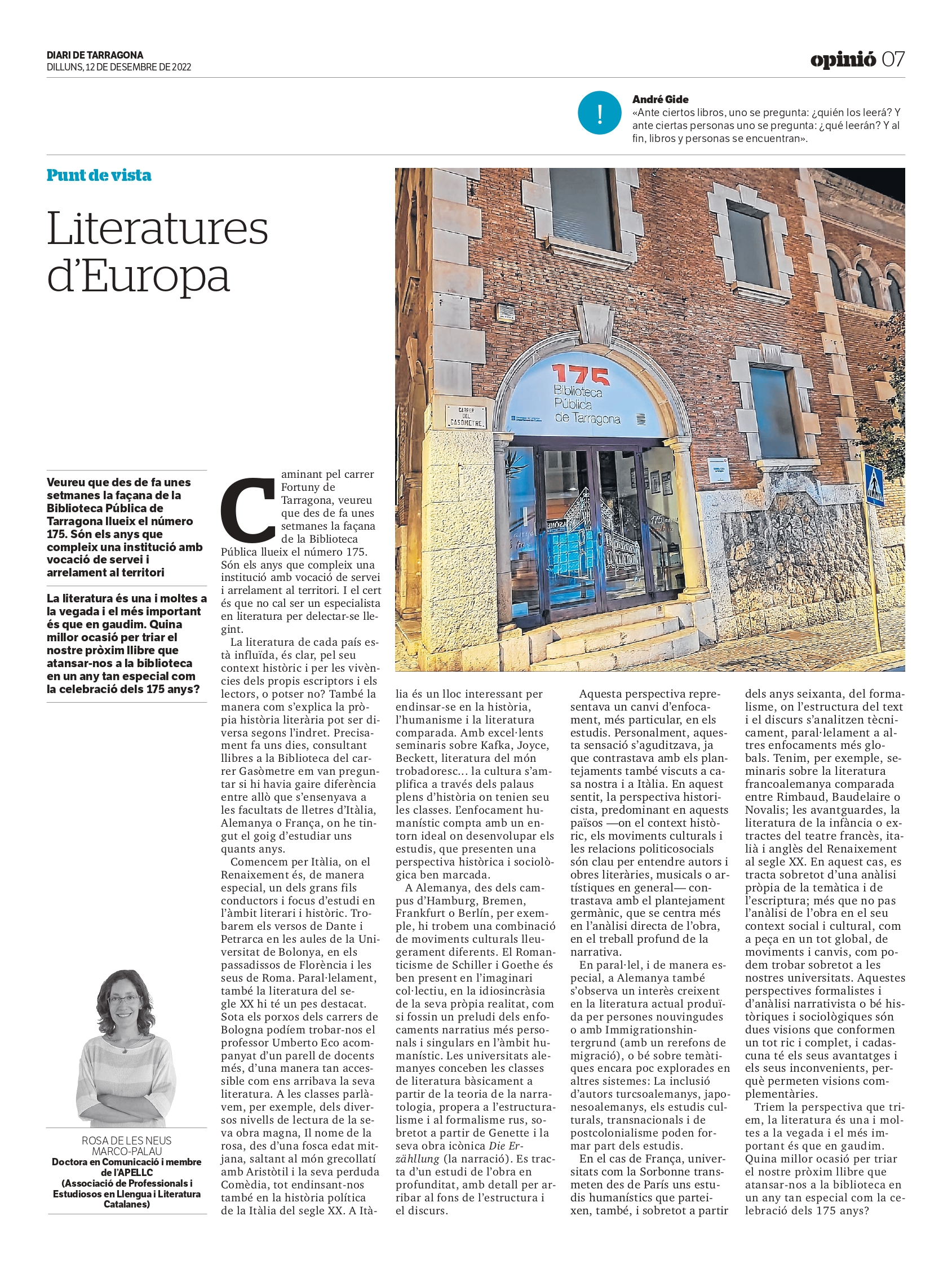 Article de Rosa de les Neus Marco-Palau “Literatures d’Europa”