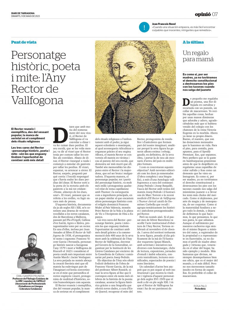 Article “Personatge històric, poeta i mite: l’Any Rector de Vallfogona”