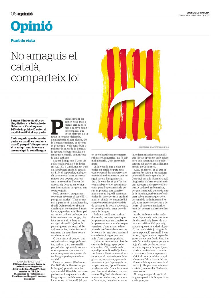 Article “No amaguis el català, comparteix-lo!”