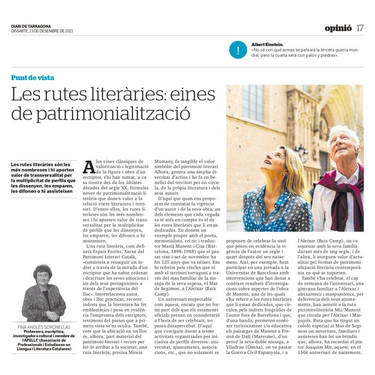 “Les rutes literàries: eines de patrimonialització” de Fina Anglès Soronellas