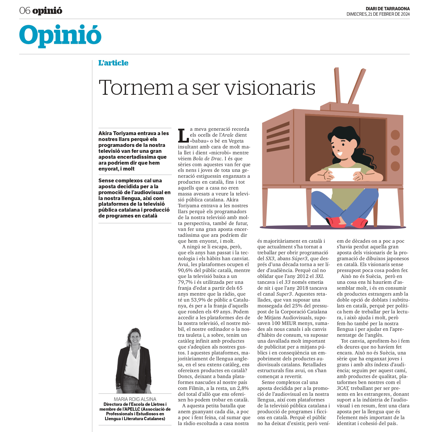 Article “Tornarem a ser visionaris” de Maria Roig Alsina