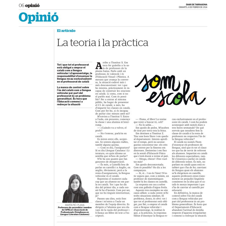 Article “La teoria i la pràctica” de Marta Pié i Plana