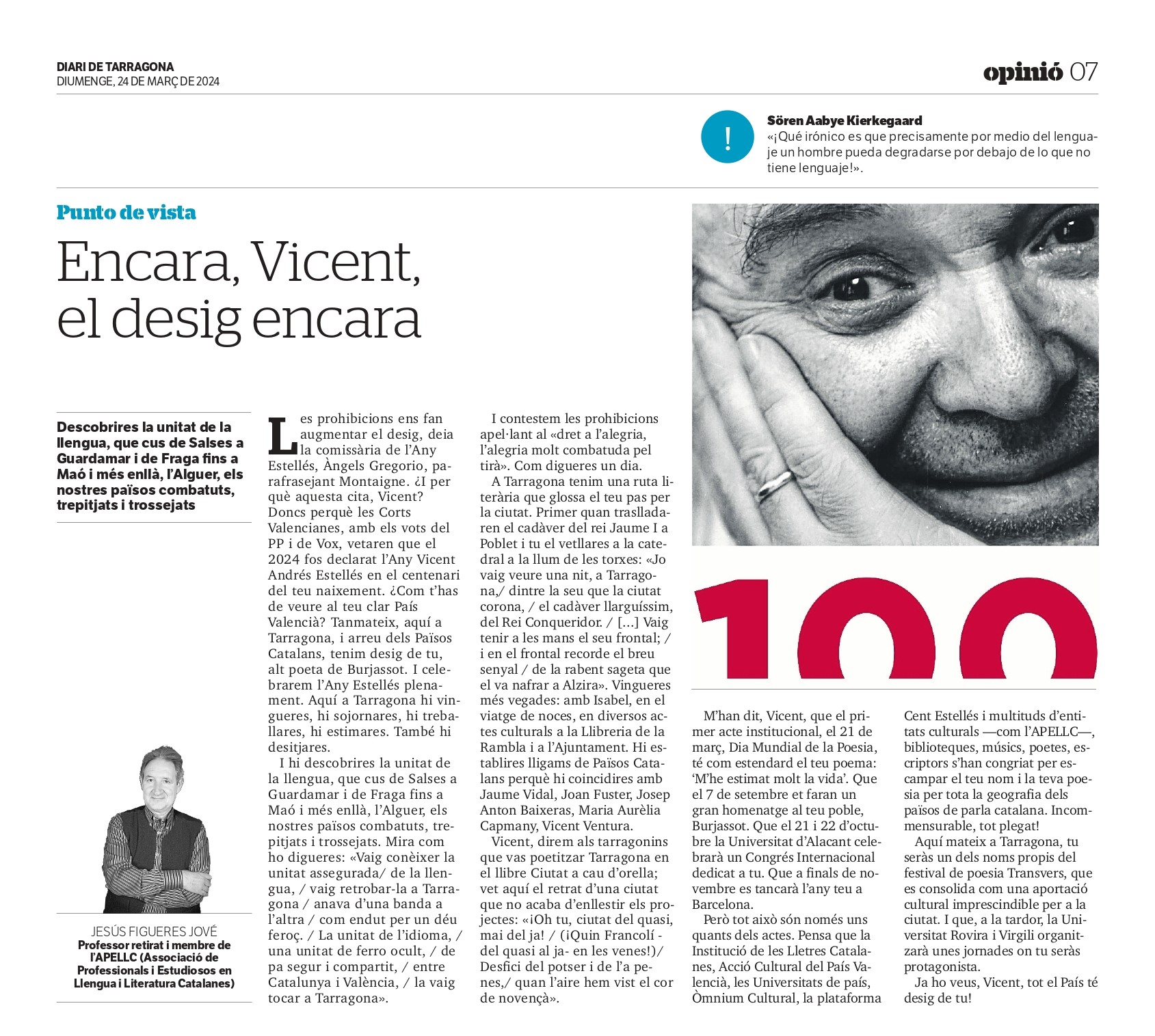 Article “Encara, Vicent, el desig encara” de Jesús Figueres