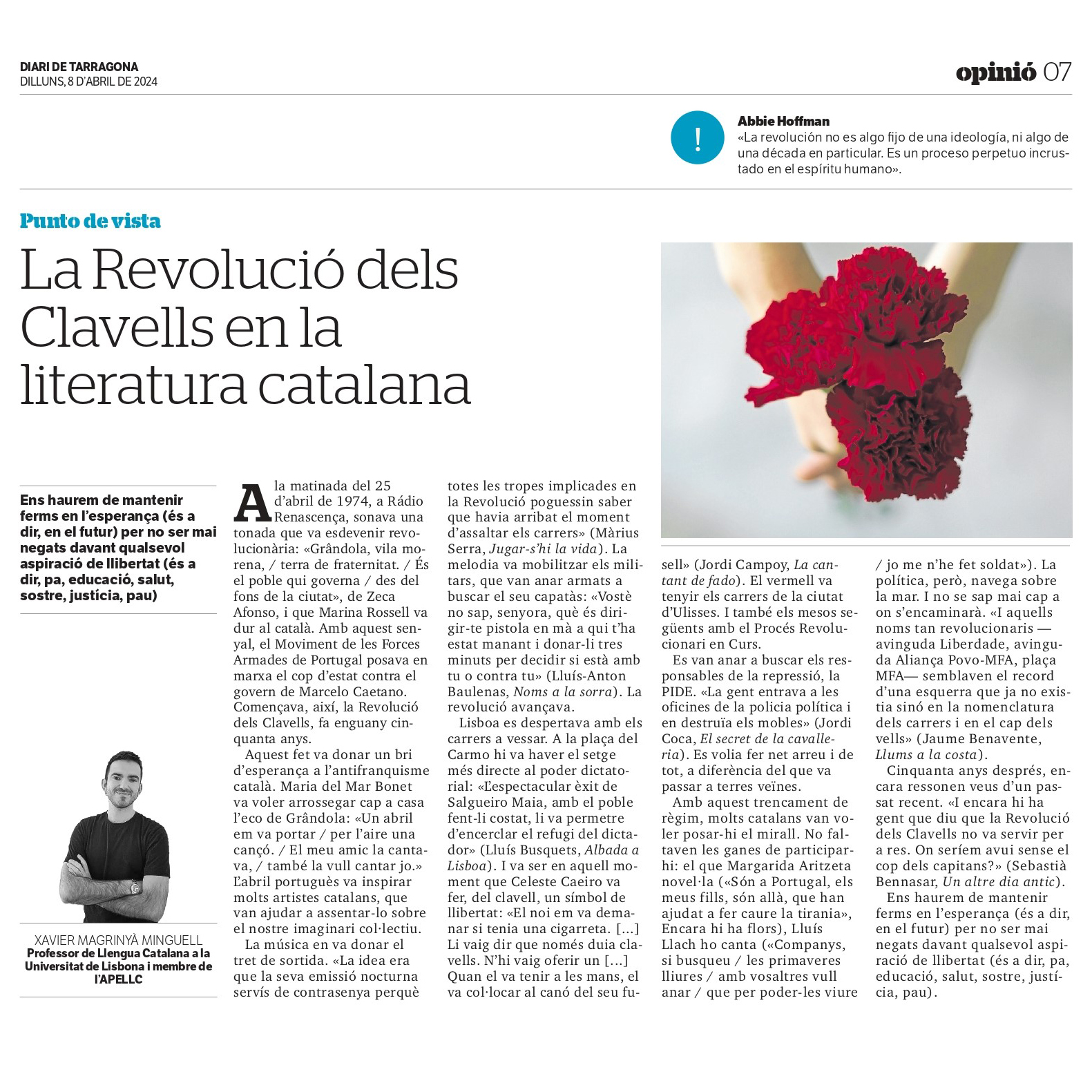 Article “La Revolució dels Clavells en la literatura catalana” de Xavier Magrinyà Minguell