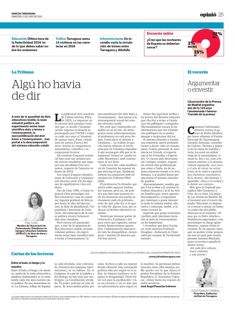 Article “Algú ho havia de dir” de Fina Tudó