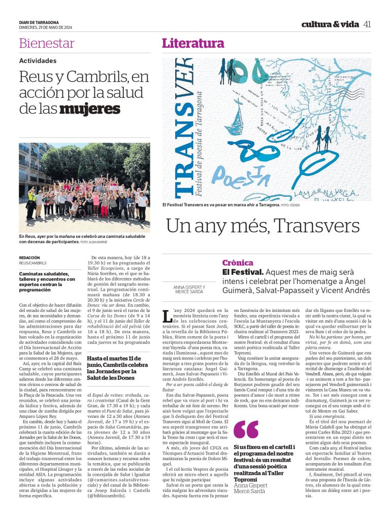Article “Un any més, Transvers” d’Anna Gispert i Mercè Sardà