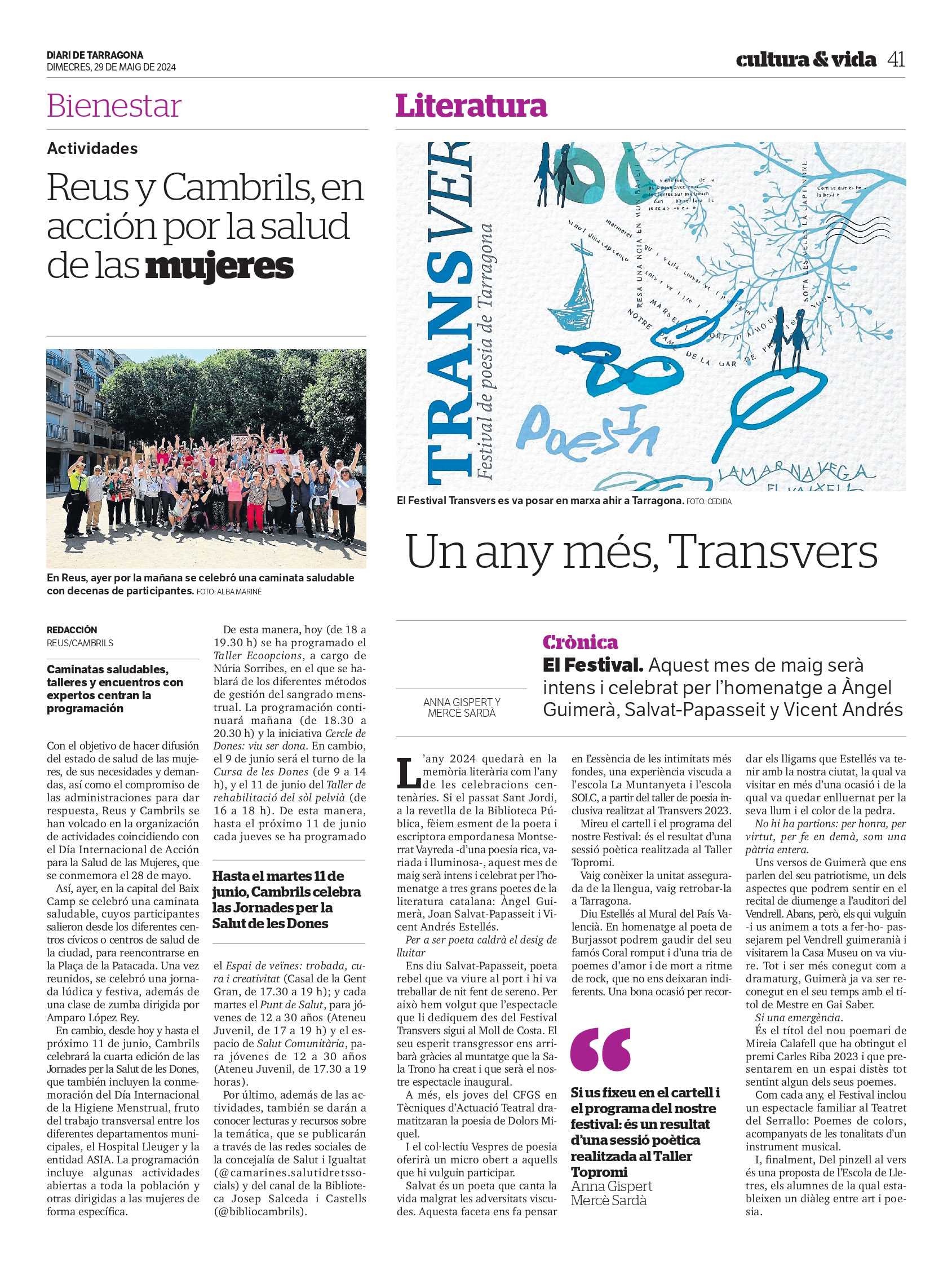 Article “Un any més, Transvers” d’Anna Gispert i Mercè Sardà