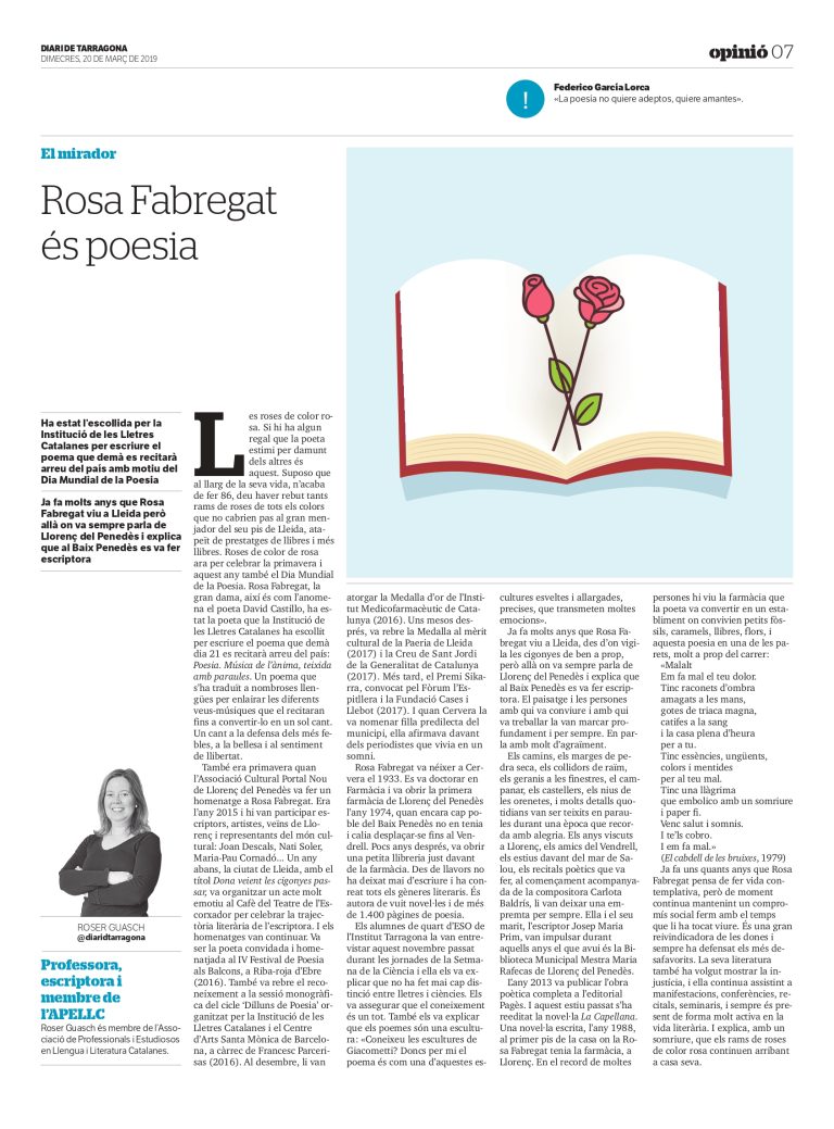 Article “Rosa Fabregat és poesia” de Roser Guasch