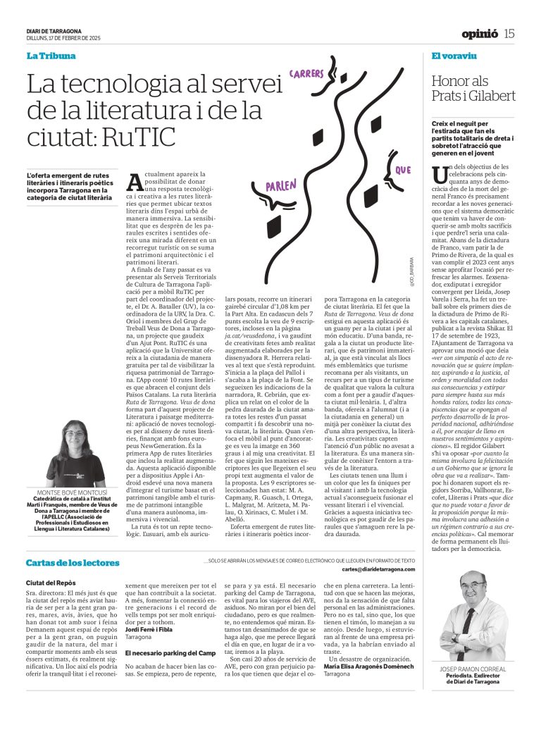 Article “La tecnologia al servei de la literatura i de la ciutat: RuTIC” de Montse Bové Montcusí