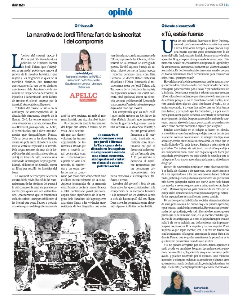 Article “La narrativa de Jordi Tiñena: l’art de la sinceritat i del compromís” de Lurdes Malgrat