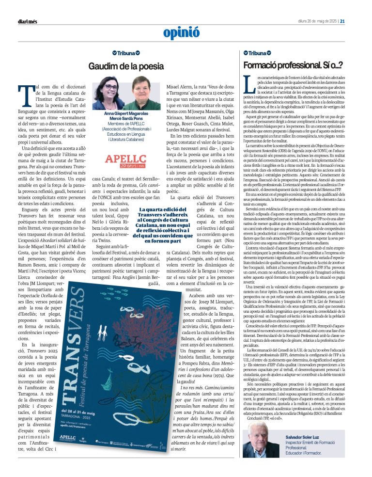 Articles “Gaudim de la poesia” i “Fem Poesia” d’Anna Gispert Magaroles i Mercè Sardà i Pons