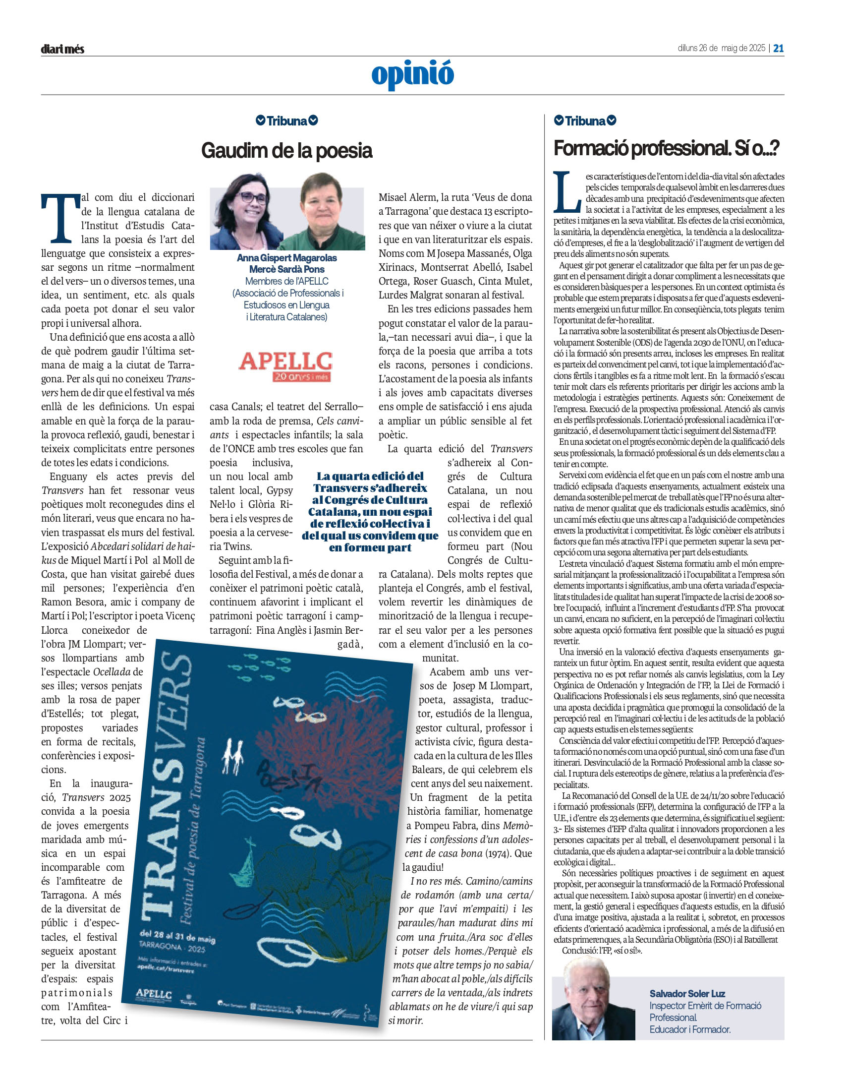 Articles “Gaudim de la poesia” i “Fem Poesia” d’Anna Gispert Magaroles i Mercè Sardà i Pons
