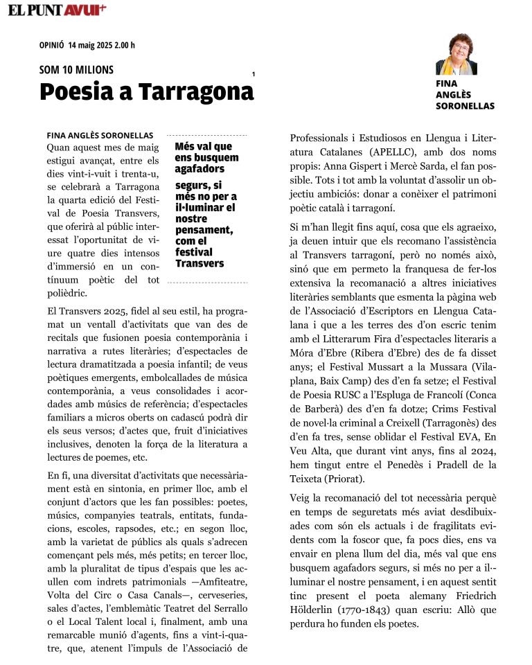 Article “Poesia a Tarragona” de Fina Anglès