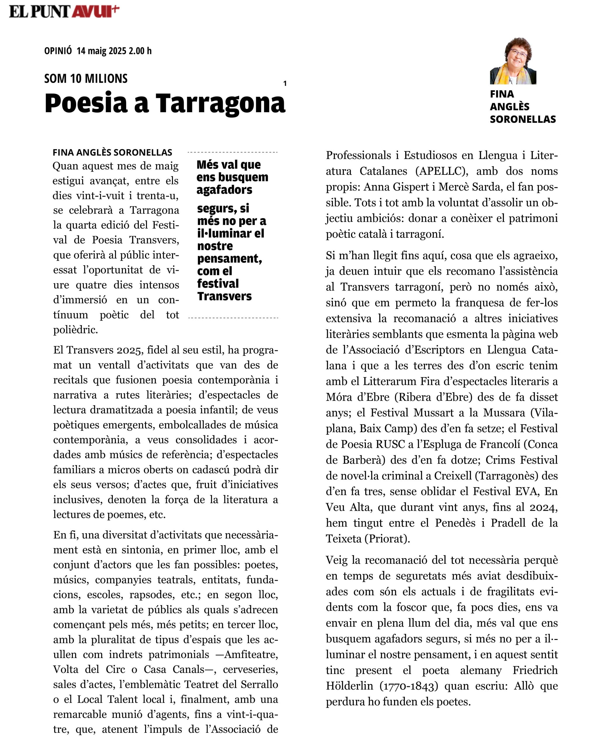 Article “Poesia a Tarragona” de Fina Anglès