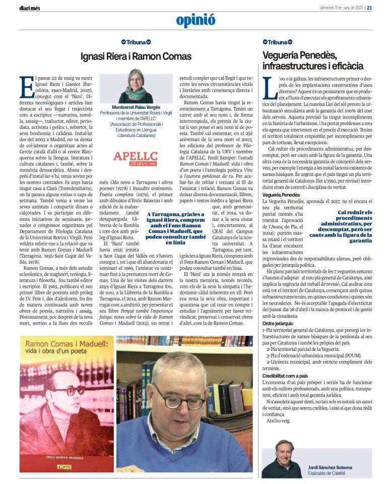 Article “Ignasi Riera i Ramon Comas” de Montserrat Palau Vergés