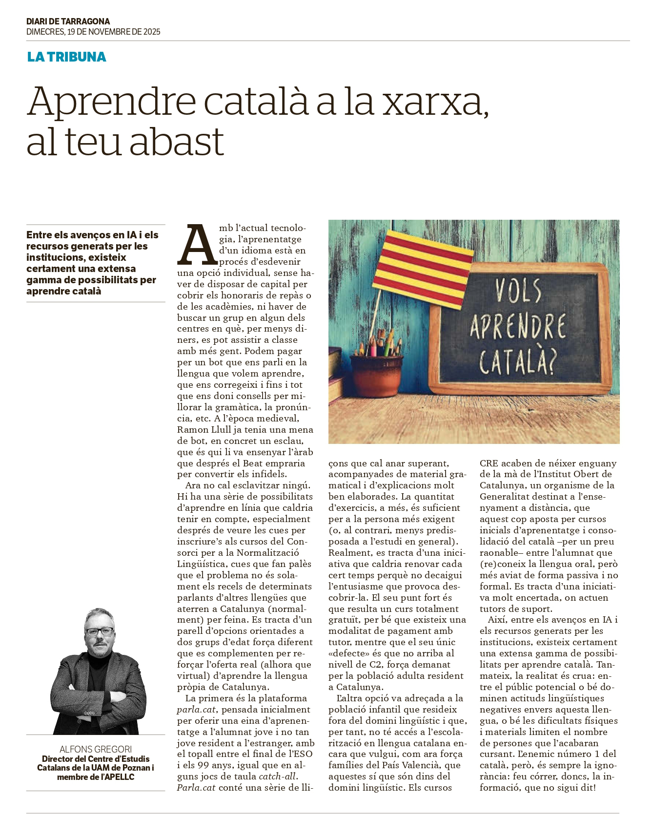 Article “Aprendre català a la xarxa, al teu abast” d’Alfons Gregori