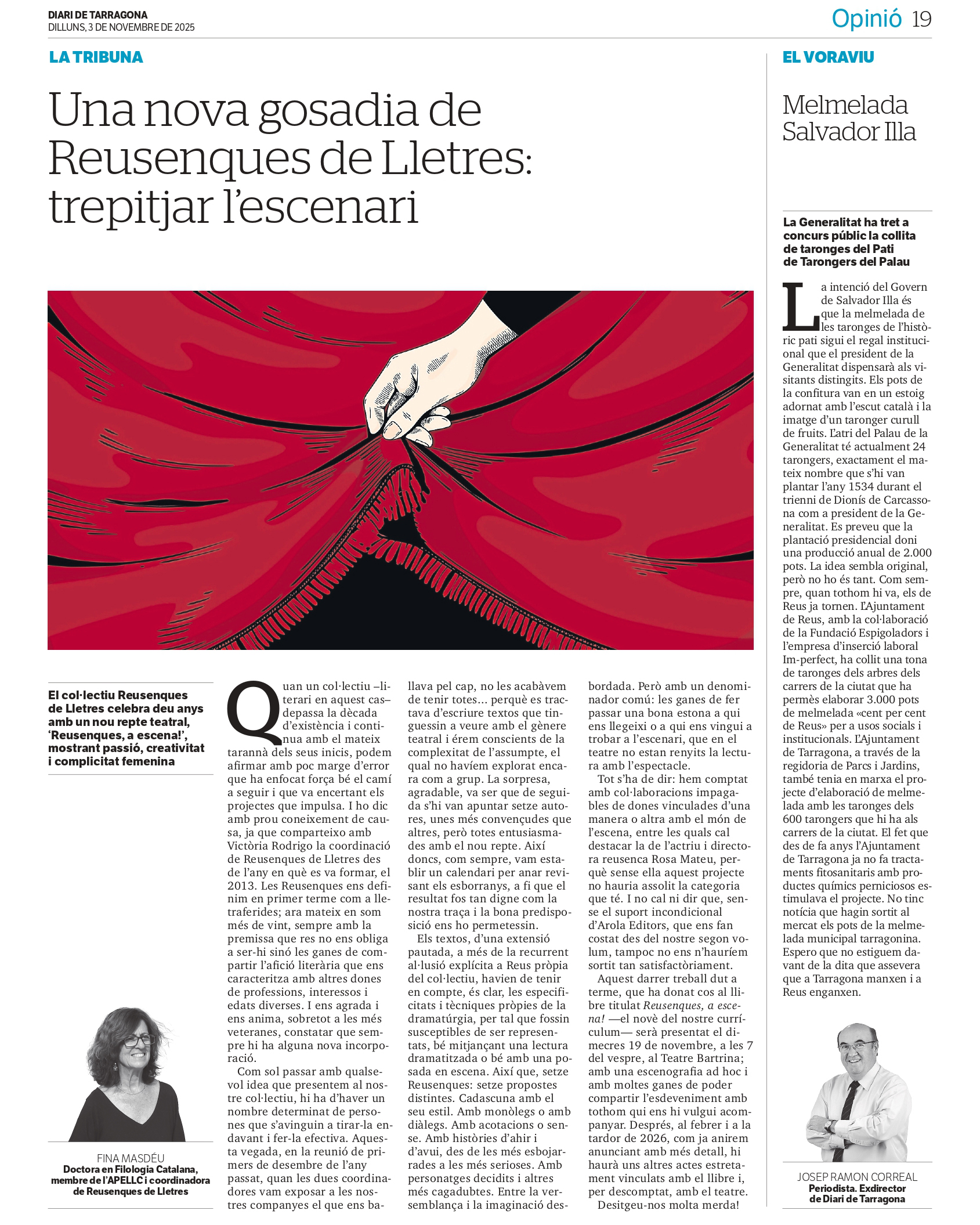 Article “La nova gosadia de Reusenques de Lletres: trepitjar l’escenari” de Fina Masdéu