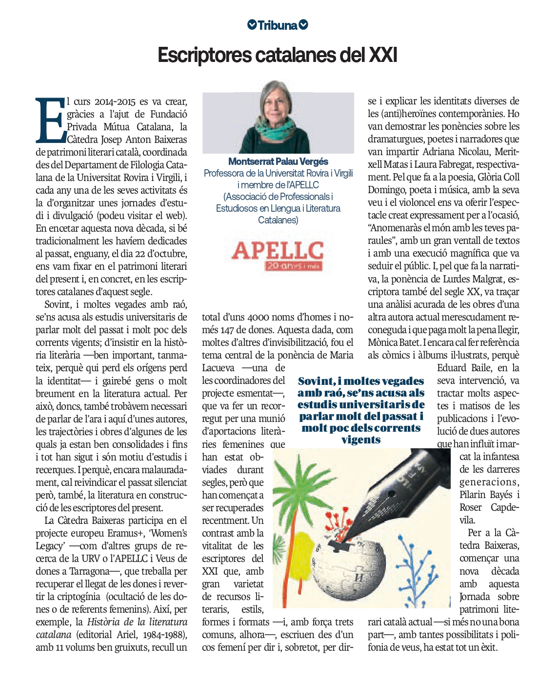 Article “Escriptores catalanes del XXI” de Montserrat Palau Vergés