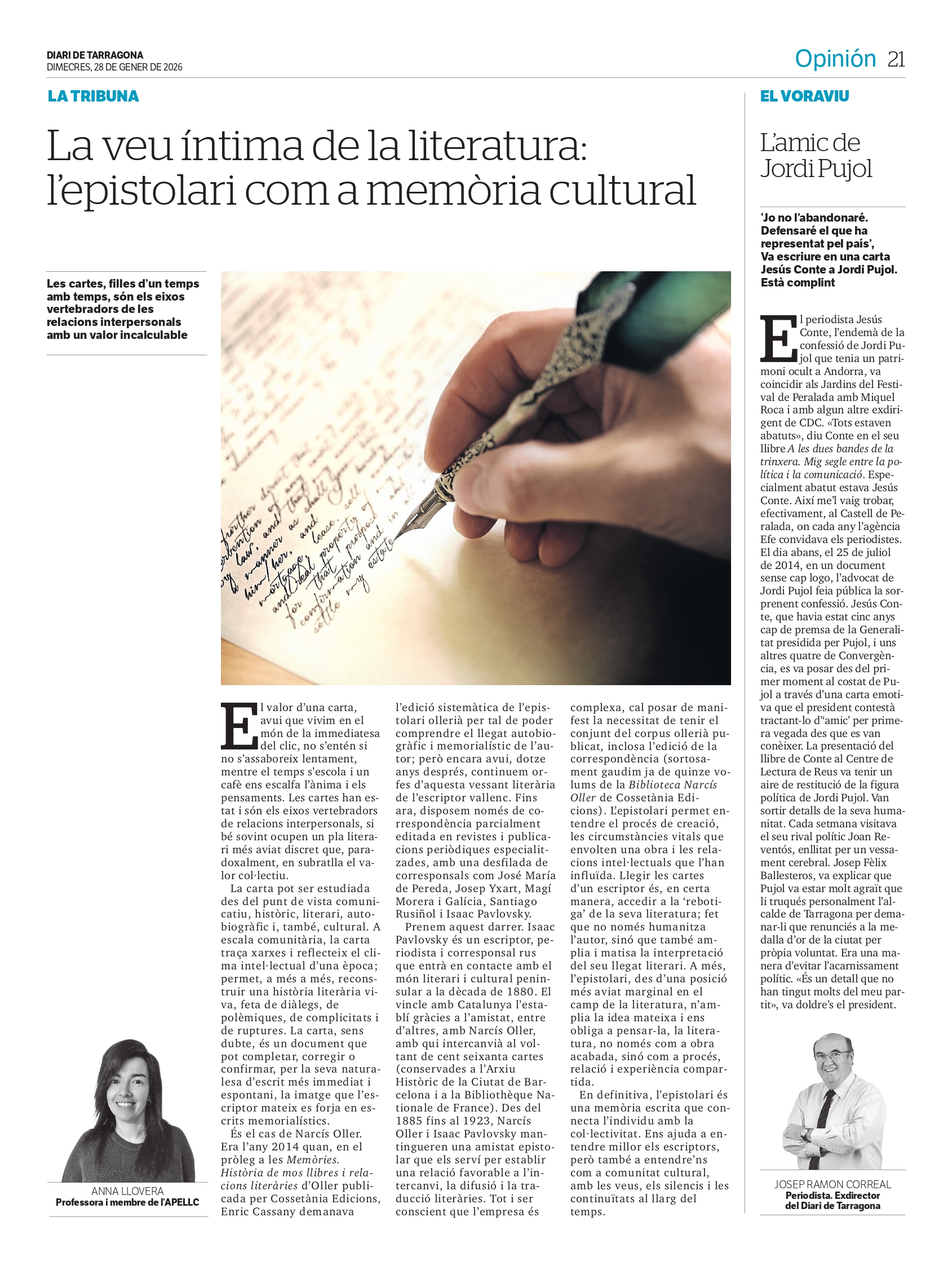 article “La veu íntima de la literatura: l’epistolari com a memòria cultural” d’Anna Llovera
