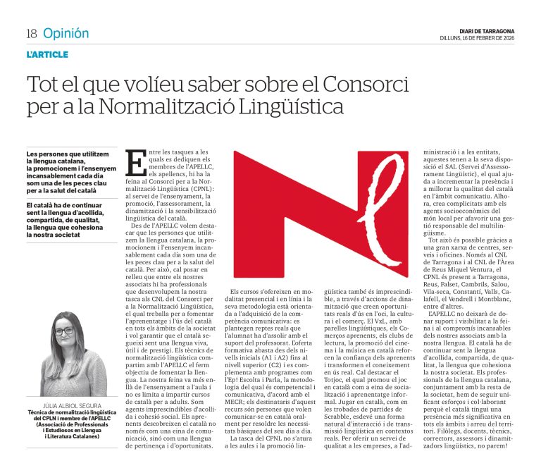 Article “Tot el que volíeu saber sobre el Consorci per a la Normalització Lingüística” de Júlia Albiol Segura