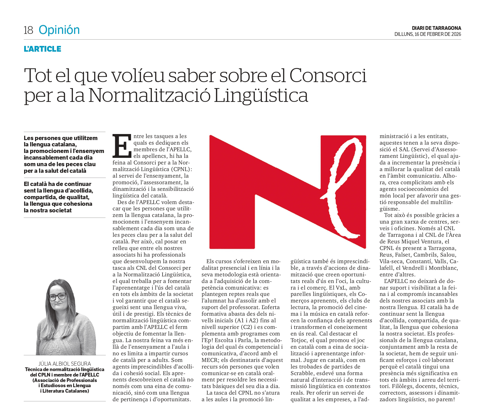 Article “Tot el que volíeu saber sobre el Consorci per a la Normalització Lingüística” de Júlia Albiol Segura