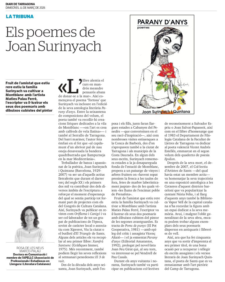 Article “Els poemes de Joan Surinyach” de Rosa de les Neus Marco-Palau