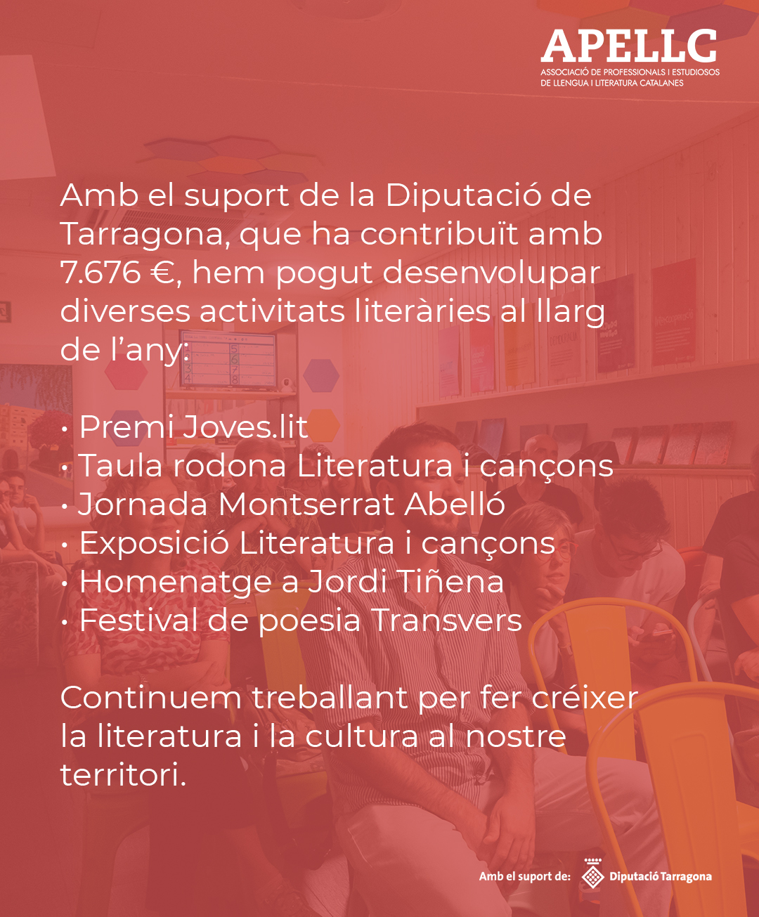 Impuls a les activitats literàries de l’APELLC amb el suport de la Diputació de Tarragona