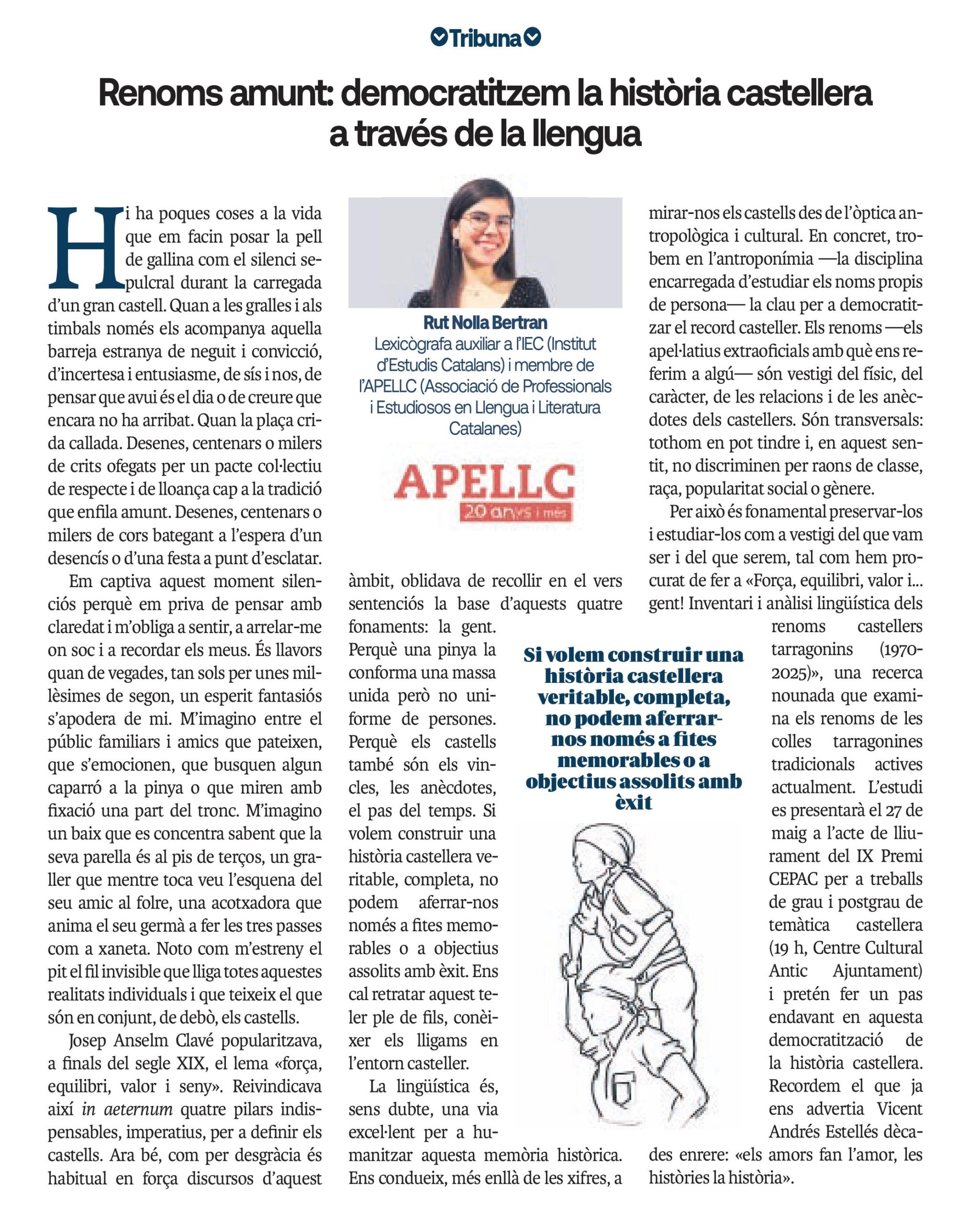 Article “Renoms amunt: democratitzem la història castellera a través de la llengua” de Rut Nolla