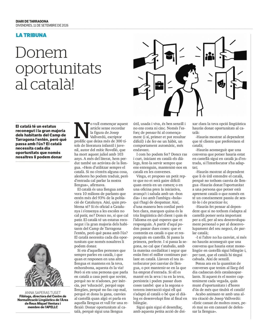 Article “Donem oportunitats al català!” d’Anna Saperas Tuset