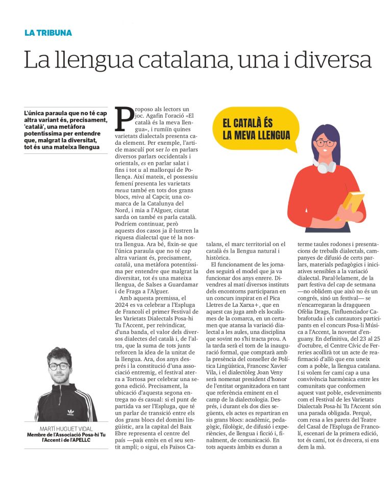 Article “La llengua catalana, una i diversa” de Martí Huguet Vidal
